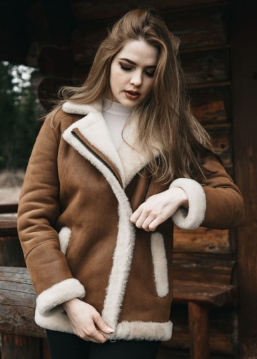 Kożuch damski casual camel Ola