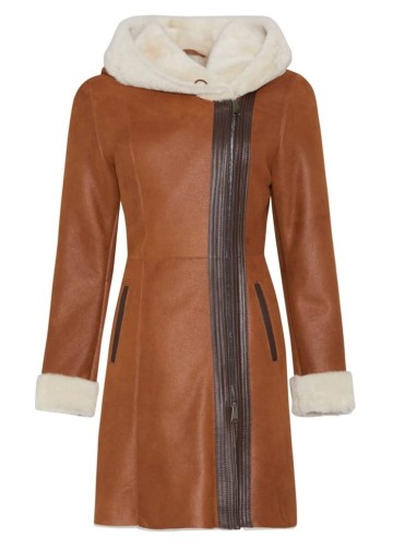 Kożuch damski do kolan camel AKD-41RD