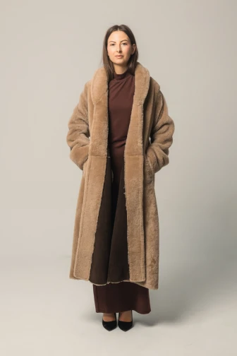 Kożuch damski cappucino długi AKD-011C